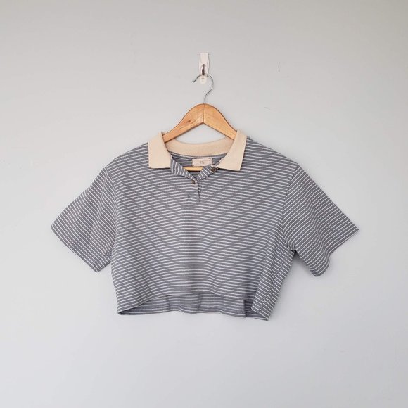 He Tops - Blue and White Striped Crop Top